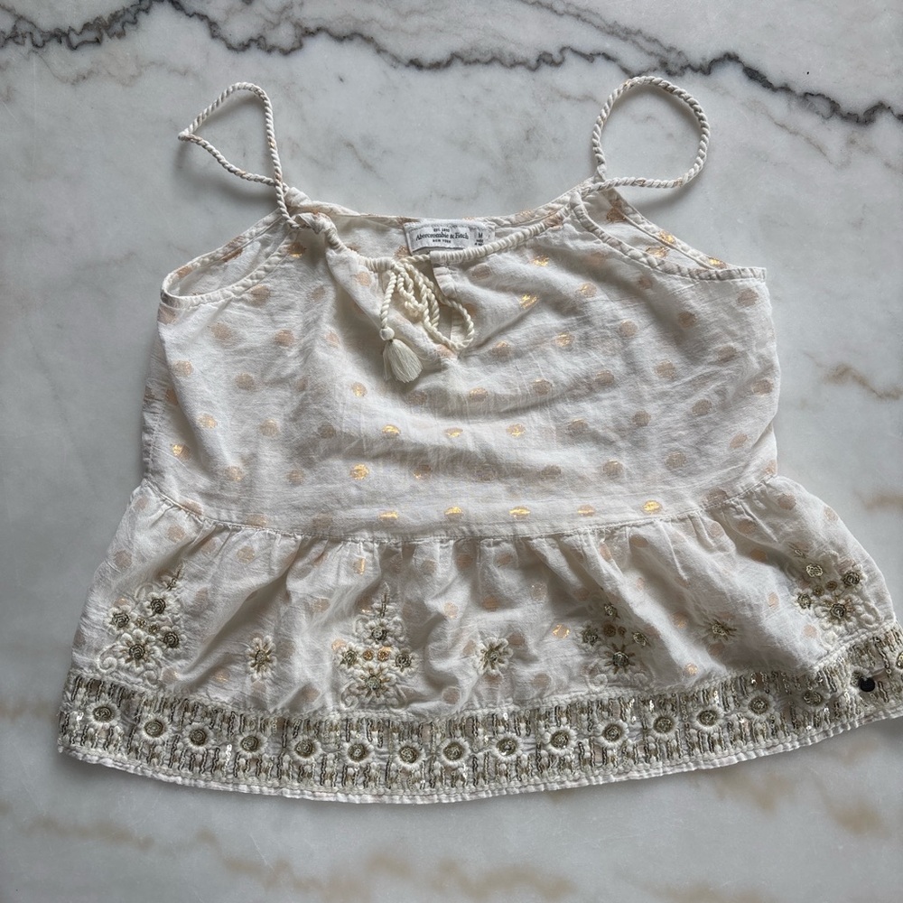 Vintage Abercrombie & Fitch Boho Crop Cami Top Sequin Embroidered Y2K Size M